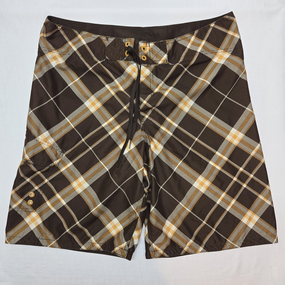 Mossimo Supply Co. Brown and Yellow Checkered Board Shorts
